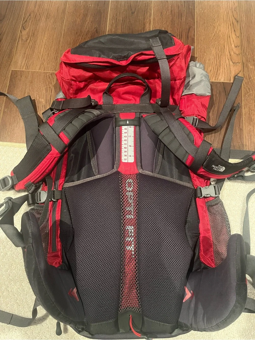 The North Face Terra 55 Red and Gray Hiking Backpack